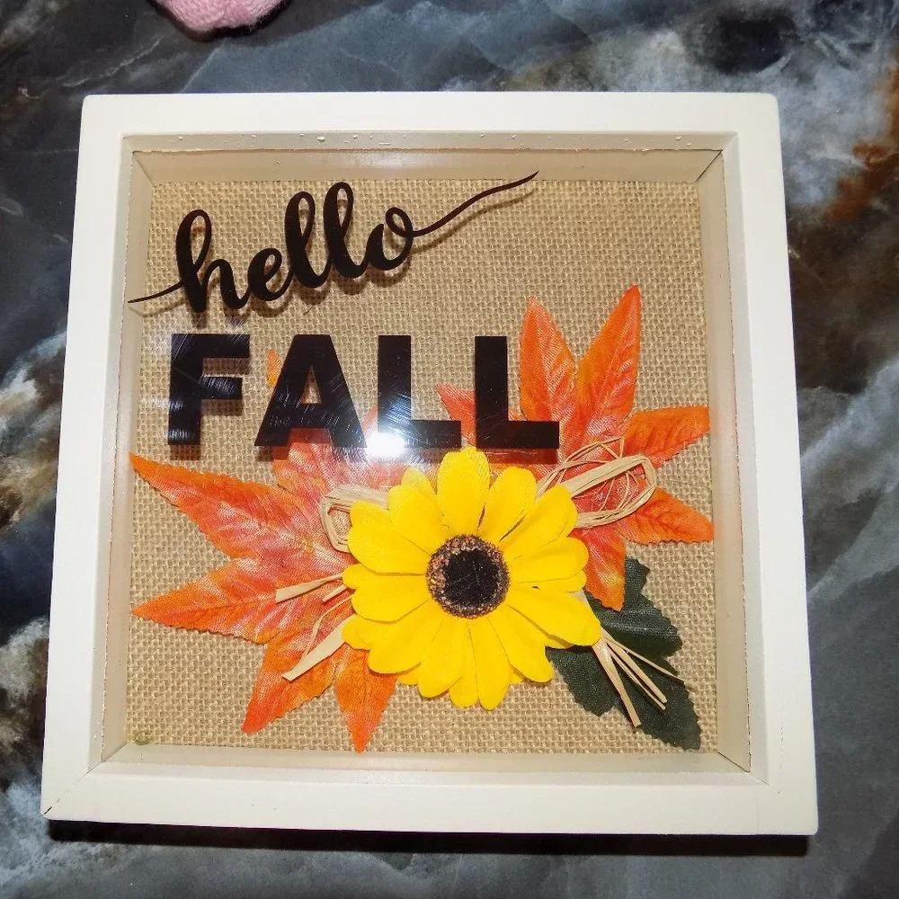 Fall Into Autumn Hello Fall Tabletop Sign NEW - Picture 1 of 3